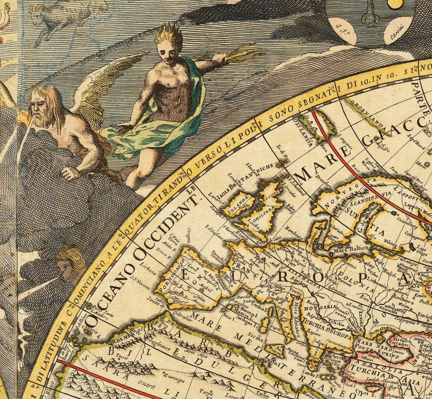 Old World Atlas Karte, 1700 von Paolo Petrini - Seltene antike handgefärterte Karte