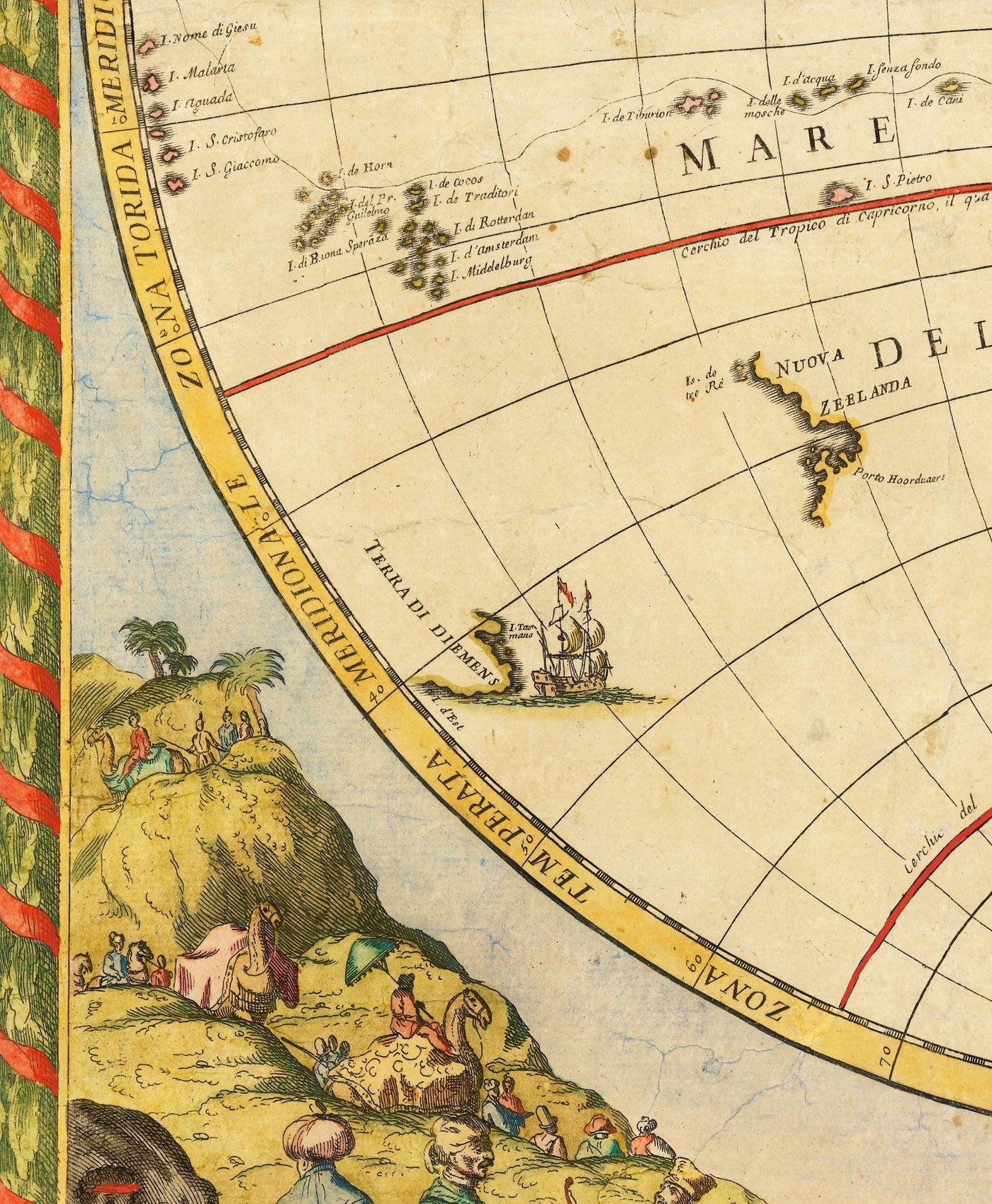 Carte de l'Atlas d'Old World, 1700 par Paolo Petrini - Carte rare Maincolourrée Antique