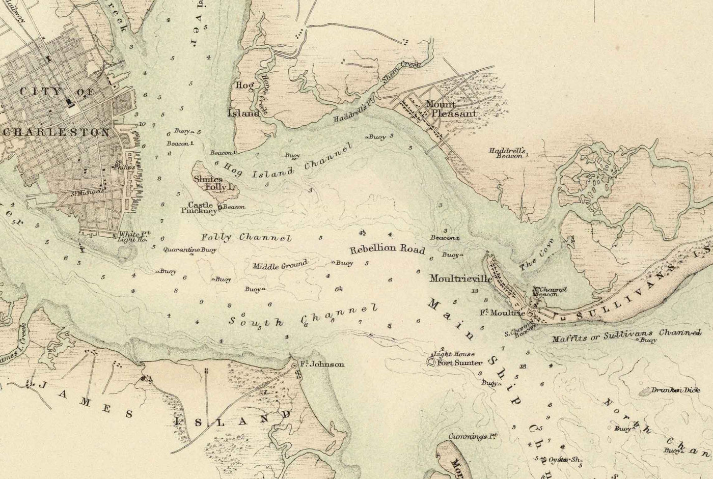 Antiguo mapa de los puertos del sur de EE.UU., 1872 por Fullarton - Pensacola, Nueva Orleans, Galveston, Key West, Charleston