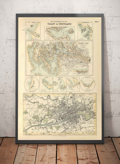 Mapa antiguo de los puertos de la costa oeste de Escocia, 1872 por Fullarton - Glasgow, Largs, Portpatrick, Irvine, Ayr