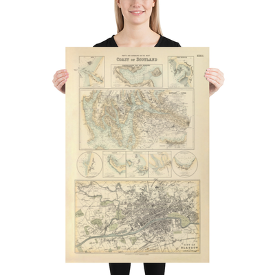 Carte ancienne des ports de la côte ouest de l'Écosse, 1872 par Fullarton - Glasgow, Largs, Portpatrick, Irvine, Ayr