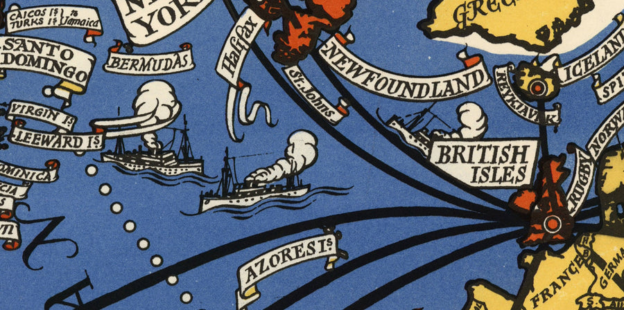 Postamt Radio Telefon Weltkarte, 1935 von Max Gill - Wandkarte des Britischen Empire Funknetzwerks 