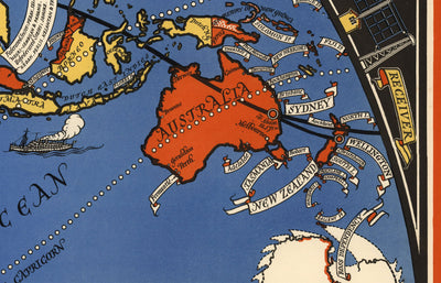 Mapa del mundo de la radio de la oficina de correos, 1935 por Max Gill - Tabla de pared de red inalámbrica del Imperio Británico