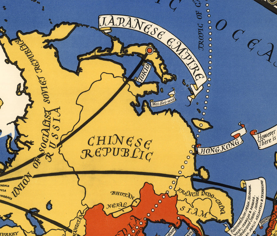 Postamt Radio Telefon Weltkarte, 1935 von Max Gill - Wandkarte des Britischen Empire Funknetzwerks 