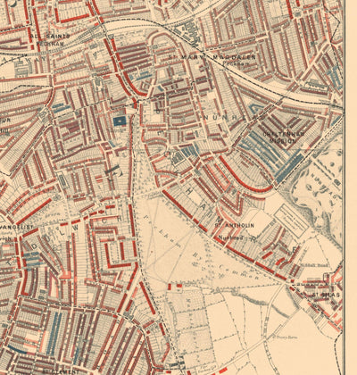 Karte der Londoner Armut 1898-9, außerhalb des südlichen Bezirks, von Charles Booth - Oval, Brixton, Herne Hill, Lambeth - SW8, SW9, SW2, SE5, SE24, SE22, SE15