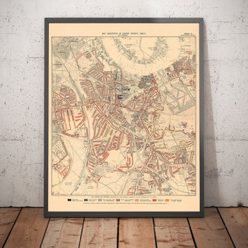 Mapa de la pobreza en Londres 1898-9, Distrito Sureste, por Charles Booth - New Cross, Blackheath, Nunhead, Deptford - SE8, SE10, SE14, SE4, SE13