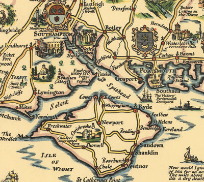 Esso Plan der Straßen an der Südküste 1931 - Kent, Sussex, Surrey, Hampshire - Alte Oldtimer-Karte - Pratts, Standard Oil