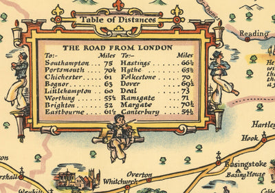 Plan Esso des routes de la côte sud 1931 - Kent, Sussex, Surrey, Hampshire - Ancienne carte automobile d'époque - Pratts, Standard Oil