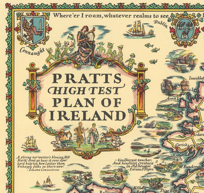Pratts High Test Plan d'Irlande, Eire, 1933 - Dublin, Belfast, Ulster - Vieille Vintage Carte de la voiture à moteur - Esso, huile standard