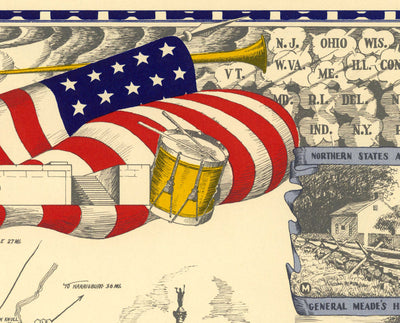 Alte Karte der Schlacht von Gettysburg im Jahr 1953 von Barclay Rubincam - Bürgerkrieg - Konföderation vs. Union Gedenktafel