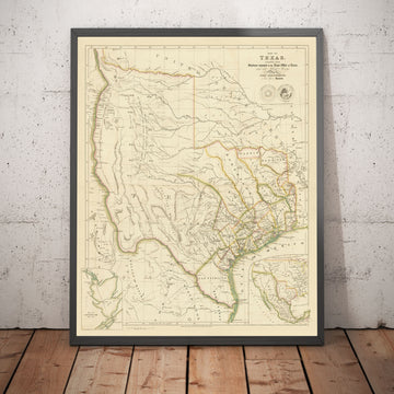 Alte Karte der Republik Texas, 1841 - Unabhängiges Land vor den USA, Houston, San Antonio, Golf von Mexiko 