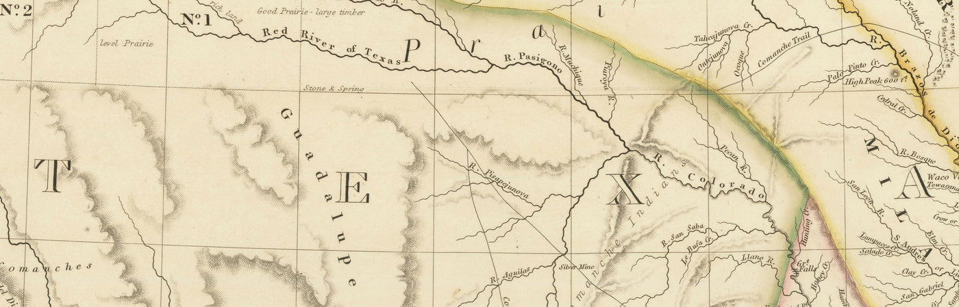 Ancienne carte de la République du Texas, 1841 - Pays indépendant avant les États-Unis, Houston, San Antonio, Golfe du Mexique