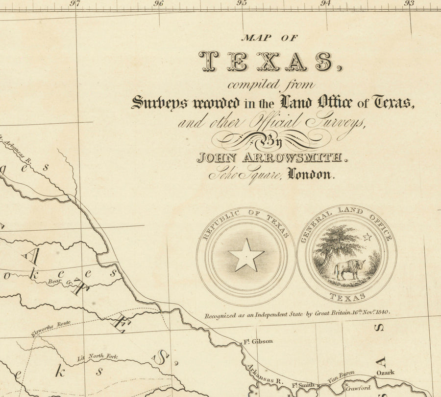 Mappa antica della Repubblica del Texas, 1841 - Paese indipendente prima degli USA, Houston, San Antonio, Golfo del Messico 