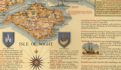 Alte Karte von Hampshire im Jahr 1947 von Ernest Clegg - Southampton, Isle of Wight, Portsmouth, Bournemouth, Winchester