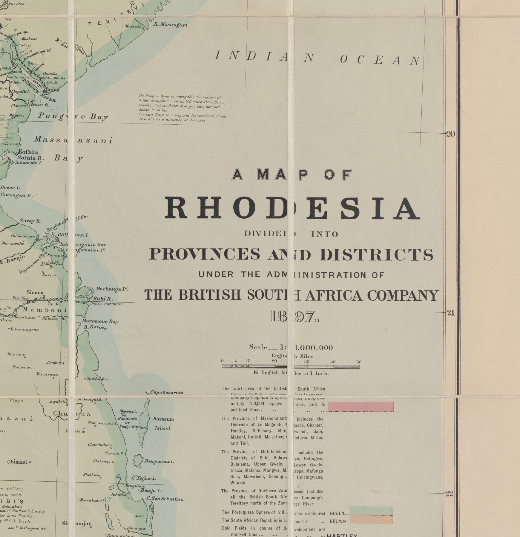 Old Map of Colonial Rhodesia, 1897 by Edward Stanford - Zimbabwe, Moza ...