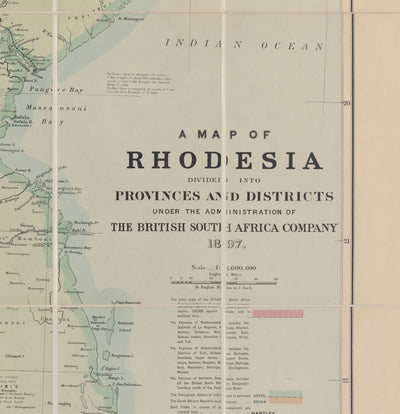 Ancienne carte de la Rhodésie coloniale, 1897 par Edward Stanford - Zimbabwe, Mozambique, Afrique du Sud, Harare