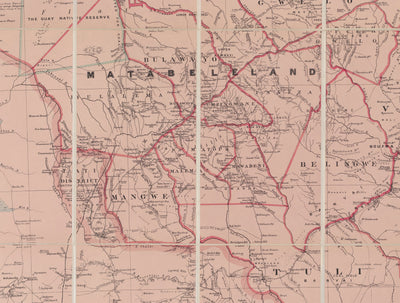 Mapa antiguo de Colonial Rhodesia, 1897 de Edward Stanford - Zimbabwe, Mozambique, Sudáfrica, Harare