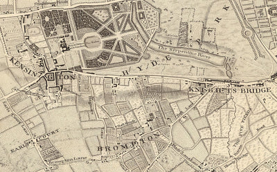 Viejo mapa de Londres en 1746 - 4 partes, paneles enmarcados, sin marco - John Rocque Quadriptych