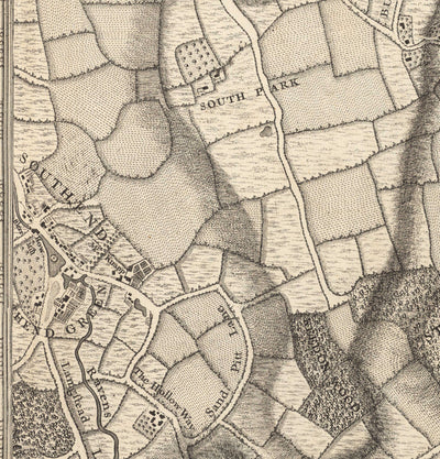 Antiguo mapa del sureste de Londres en 1746 por John Rocque - Chislehurst, Bromley, Mottingham, Southend, Widmore, SE6, SE12, SE9, SE13
