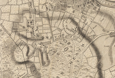 Old Map of West and South West London in 1746 by John Rocque - Fulham, Wandsworth, Chelsea, Putney, Battersea, SW3, SW6, SW10, SW11, SW13, SW15, SW18