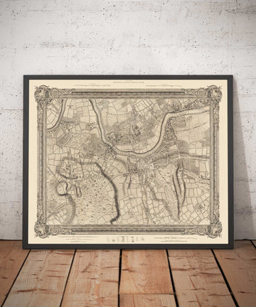 Mappa antica di Londra Ovest e Sud Ovest nel 1746 di John Rocque - Fulham, Wandsworth, Chelsea, Putney, Battersea, SW3, SW6, SW10, SW11, SW13, SW15, SW18 