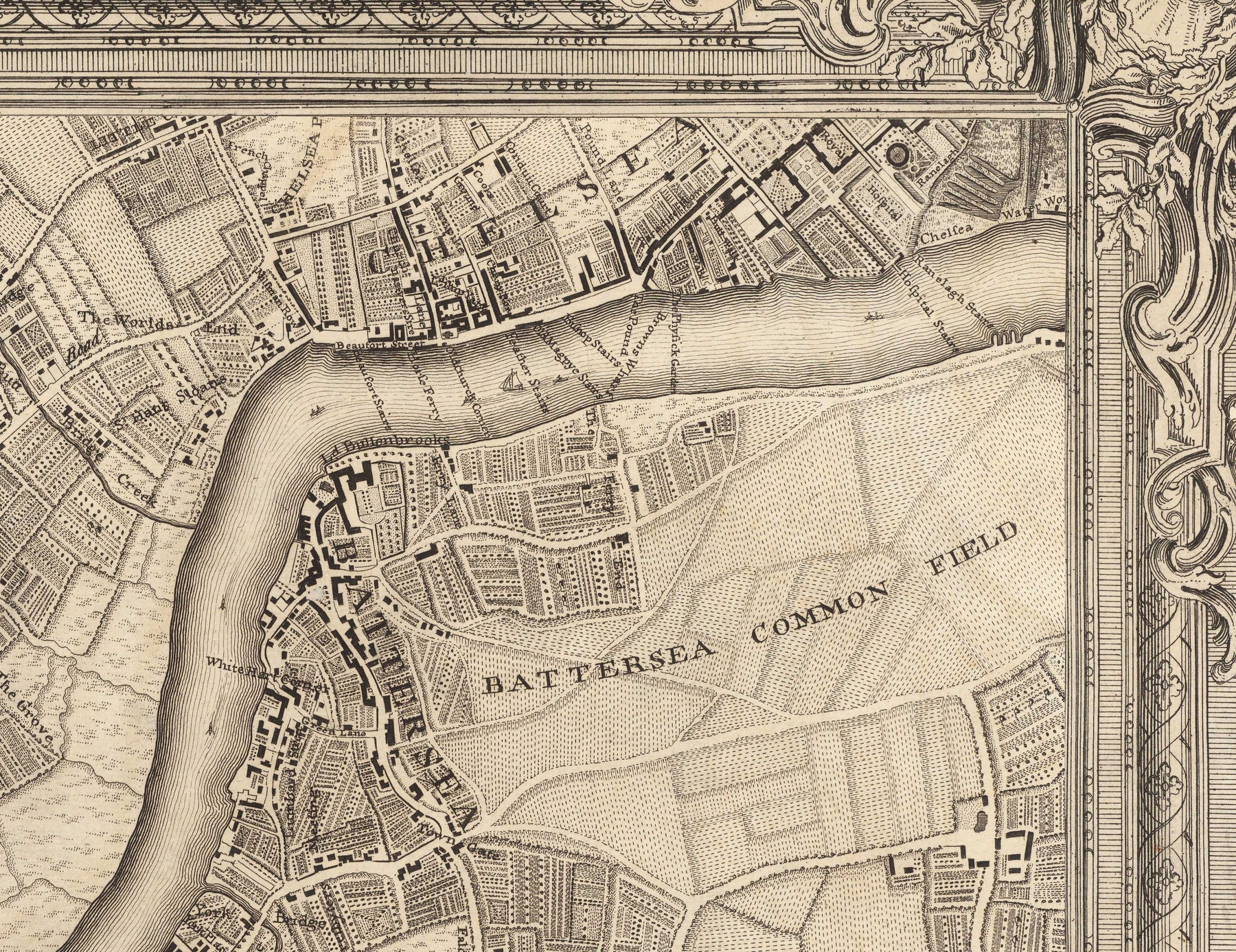 Old Map of West and South West London in 1746 by John Rocque - Fulham ...