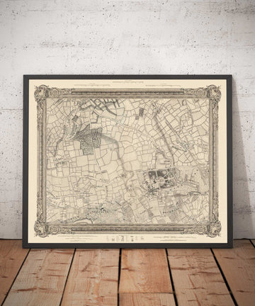 Antiguo mapa del oeste y centro de Londres en 1746 por John Rocque - Hamersmith, Kensington, Hyde Park, Knightsbridge, Shepherd&