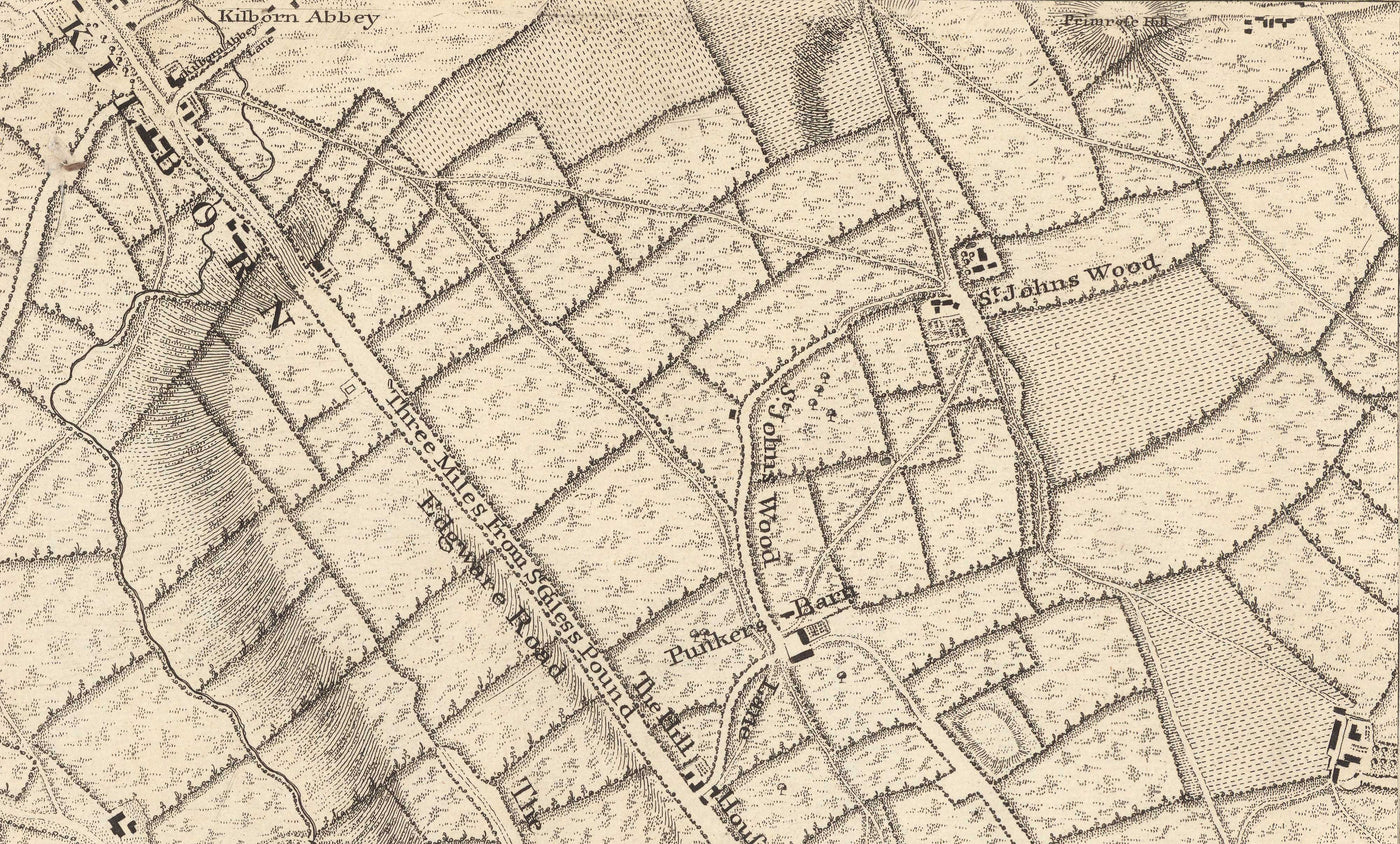 Ancienne carte de l'ouest et du centre de Londres en 1746 par John Rocque - Hamersmith, Kensington, Hyde Park, Knightsbridge, Shepherd's Bush, SW3,SW5, SW7, W2, W6, W10, W12, W14, NW8