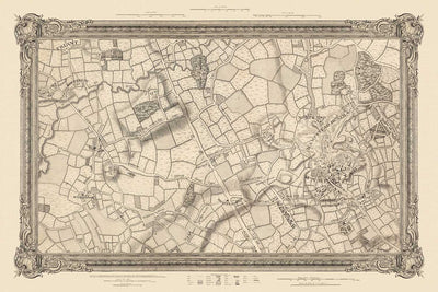 Alte Karte von West- und Nordwest-London im Jahr 1746 von John Rocque - Hampstead, Kingsbury, Neasden, Willesden, West End, NW2, NW3, NW5, NW6, NW8, NW10, W9, W10