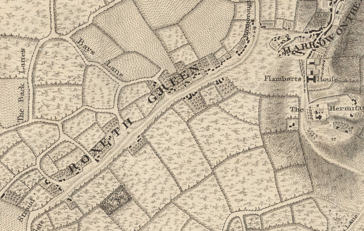 Old Map of North West London in 1746 by John Rocque - Wembley, Preston, Alperton, Northolt, Roxeth Green, W3, W5, W7,W13, NW10