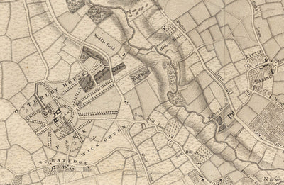 Ancienne carte de l'ouest de Londres en 1746 par John Rocque - Brentford, Ealing, Acton, Hanwell, Chiswick, W3, W4, W5, W7, W13