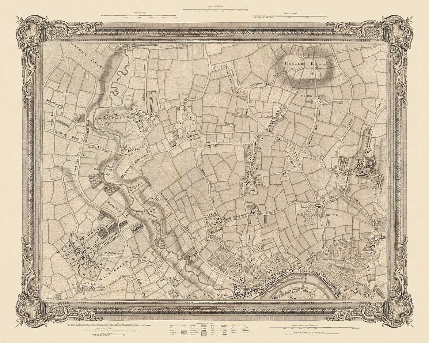 Old Map of West London in 1746 by John Rocque - Brentford, Ealing, Act ...