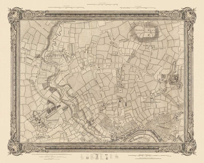 Antiguo mapa del oeste de Londres en 1746 por John Rocque - Brentford, Ealing, Acton, Hanwell, Chiswick, W3, W4, W5, W7, W13
