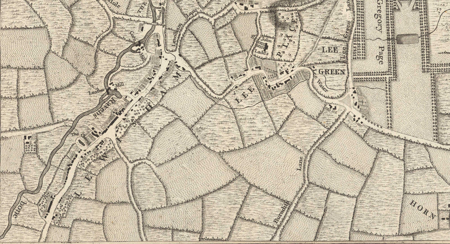 Mappa antica del sud-est di Londra nel 1746 di John Rocque - Lewisham, Woolwich, Greenwich, Eltham, Deptford, SE8, SE14, SE10, SE7, SE3, SE4, SE13 
