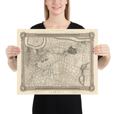 Mappa antica del sud-est di Londra nel 1746 di John Rocque - Lewisham, Woolwich, Greenwich, Eltham, Deptford, SE8, SE14, SE10, SE7, SE3, SE4, SE13 