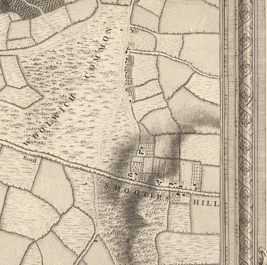 Mappa antica del sud-est di Londra nel 1746 di John Rocque - Lewisham, Woolwich, Greenwich, Eltham, Deptford, SE8, SE14, SE10, SE7, SE3, SE4, SE13 