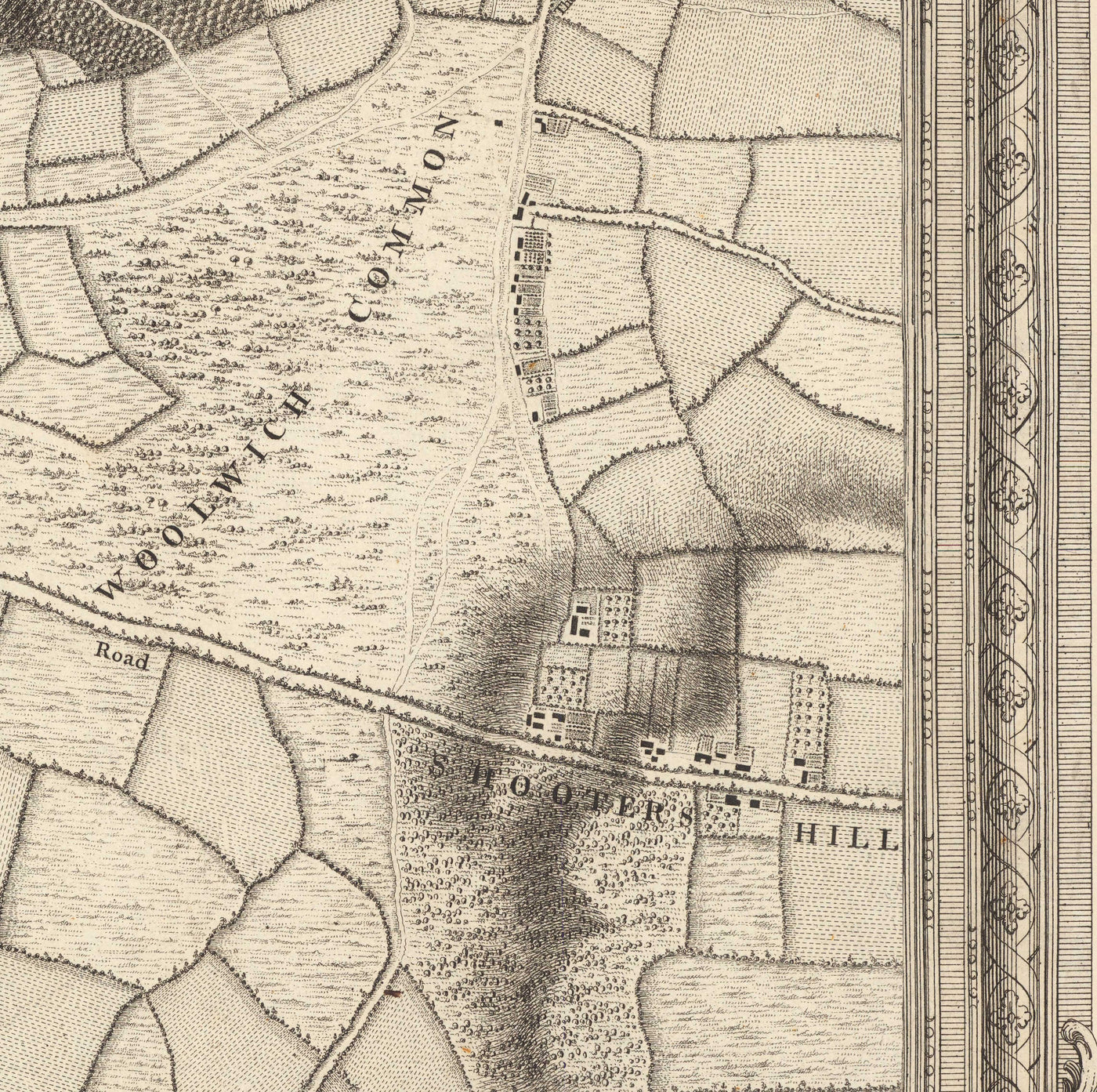 Antiguo mapa del sureste de Londres en 1746 por John Rocque - Lewisham, Woolwich, Greenwich, Eltham, Deptford, SE8, SE14, SE10, SE7, SE3, SE4, SE13