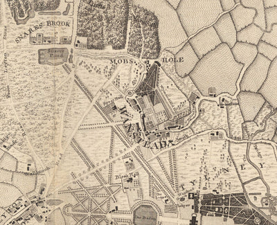 Alte Karte von Nordost-London im Jahr 1746 von John Rocque - Wanstead, Walthamstow, Leyton, Aldersbrook, Woodford, E7, E9, E10, E11, E12, E15