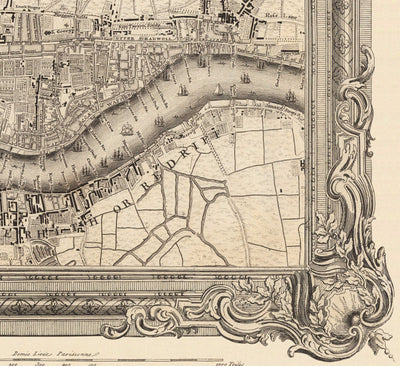 Antiguo mapa del centro de Londres en 1746 por John Rocque - Westminster, Waterloo, The City, Islington WC1, WC2, W1, N1, E1, E2, EC1, EC2, EC3, EC4, SW1, SE1, SE16