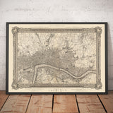 Ancienne carte du centre de Londres en 1746 par John Rocque - Westminster, Waterloo, The City, Islington WC1, WC2, W1, N1, E1, E2, EC1, EC2, EC3, EC4, SW1, SE1, SE16