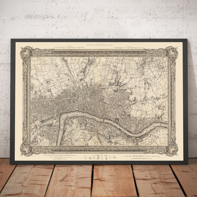 Alte Karte von Central London im Jahr 1746 von John Rocque - Westminster, Waterloo, The City, Islington WC1, WC2, W1, N1, E1, E2, EC1, EC2, EC3, EC4, SW1, SE1, SE16