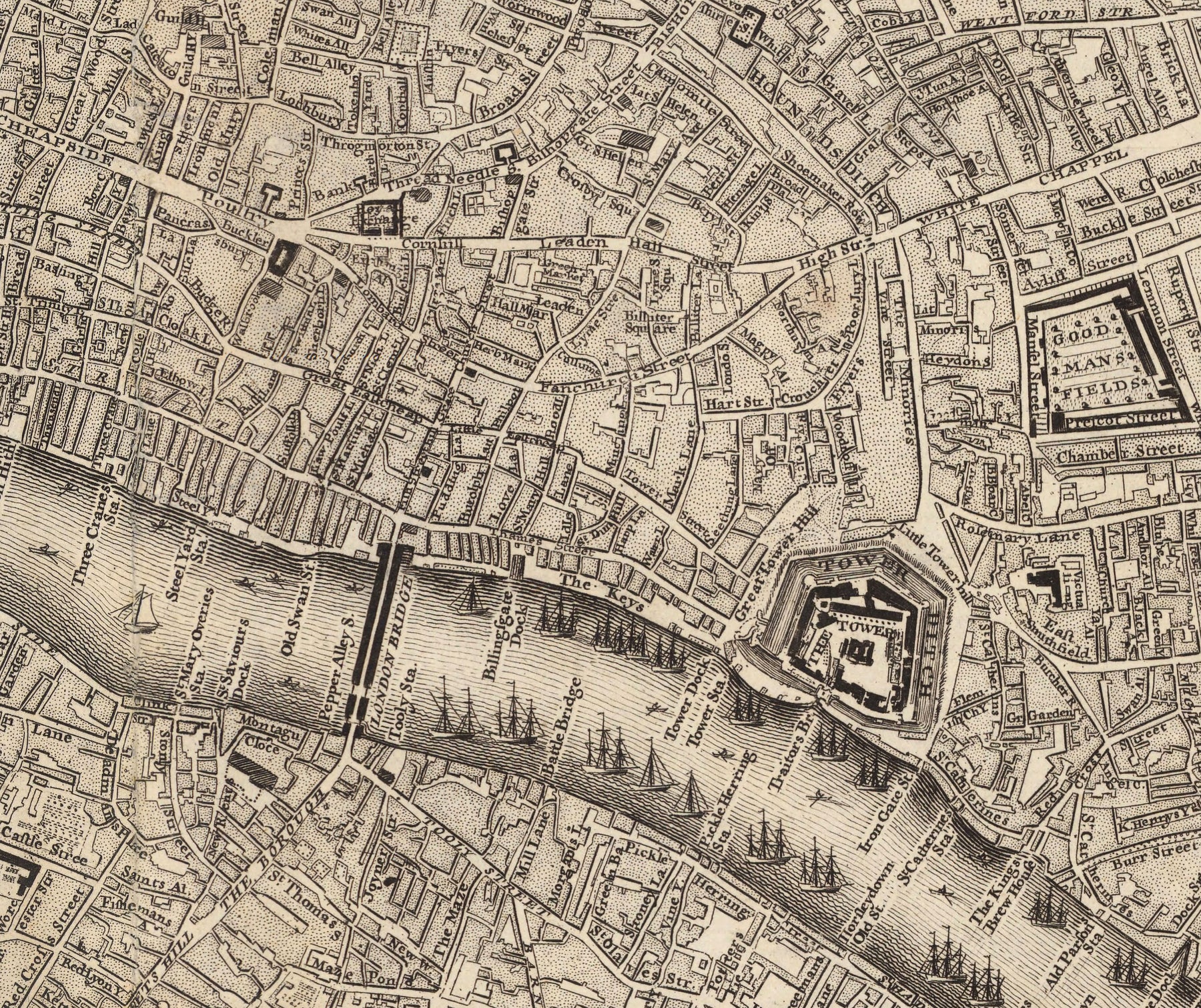 Old Map of Central London in 1746 by John Rocque - Westminster, Waterl ...