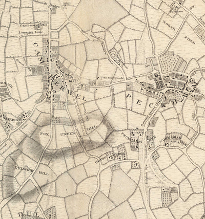 Ancienne carte du sud de Londres en 1746 par John Rocque - Peckham, Camberwell, Vauxhall, Dulwich, Lambeth, SW2, SW4, SW8, SW9, SE5, SE15, SE22, SE24