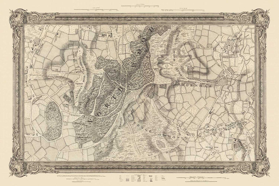 Mappa antica del sud-est di Londra nel 1746 di John Rocque - Streatham, Beckenham, Sydenham, Knights Hill, Norwood, SE19, SE21, SE23, SE26, SE27, SW2, SW16 