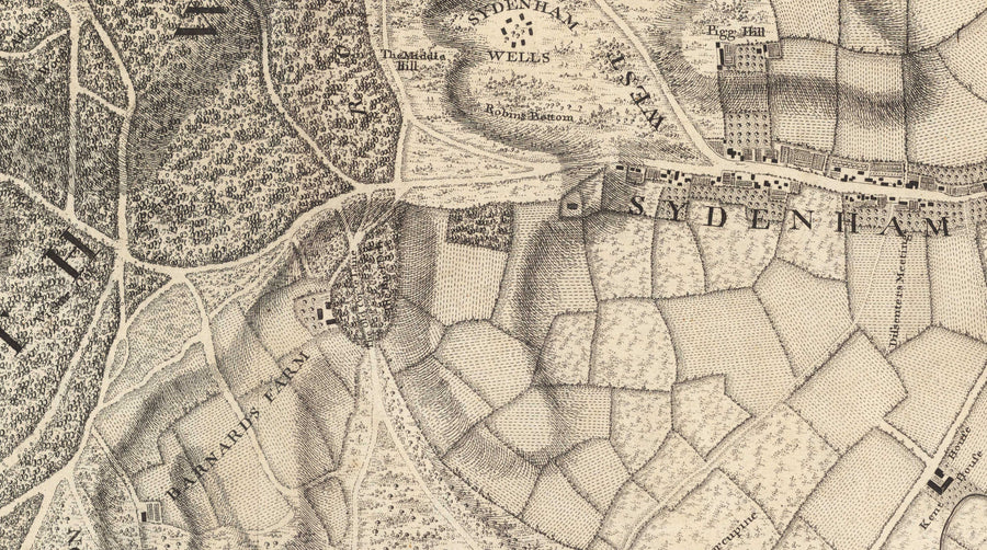 Mappa antica del sud-est di Londra nel 1746 di John Rocque - Streatham, Beckenham, Sydenham, Knights Hill, Norwood, SE19, SE21, SE23, SE26, SE27, SW2, SW16 