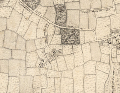 Alte Karte von Südwest-London im Jahr 1746 von John Rocque - Wimbledon, Tooting, Merton, Mitcham, Morden, SW12, SW15, SW17, SW18, SW19, SW20