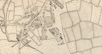 Ancienne carte du sud-ouest de Londres en 1746 par John Rocque - Wimbledon, Tooting, Merton, Mitcham, Morden, SW12, SW15, SW17, SW18, SW19, SW20