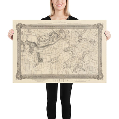 Ancienne carte du sud-ouest de Londres en 1746 par John Rocque - Wimbledon, Tooting, Merton, Mitcham, Morden, SW12, SW15, SW17, SW18, SW19, SW20