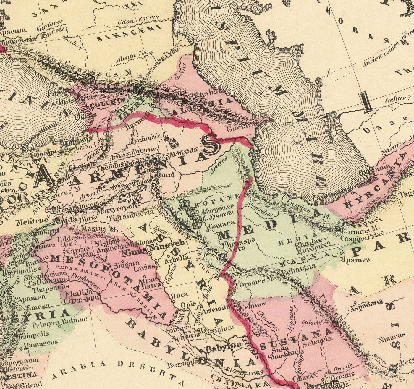 Mapa del viejo imperio romano de Europa, África y Asia por Johnson y Browning - Carta histórica del Imperio Bizantino