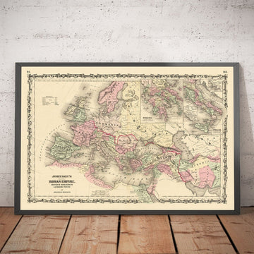 Old Roman Empire Map of Europe, Africa & Asia by Johnson and Browning - Historic Chart of Byzantine Empire
